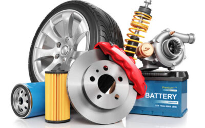 Set of car parts isolated on white background 3d render